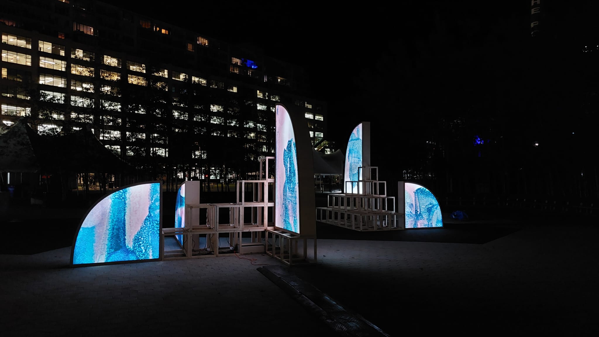 The installation after nightfall