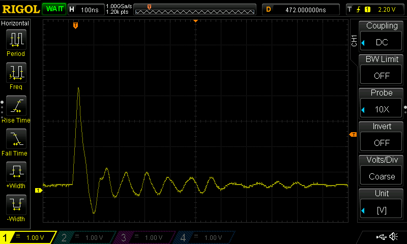 Reset signal with my planned parts attached (C:47 pF R: 33 Ω)