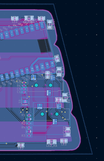 LEDs placed around the connectors, note their highlighted footprints