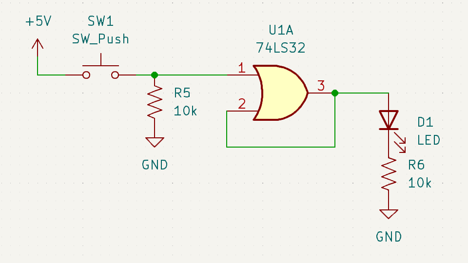 Schematic of concept for OR-based button press toggle. Reset by cycling power to the chip.