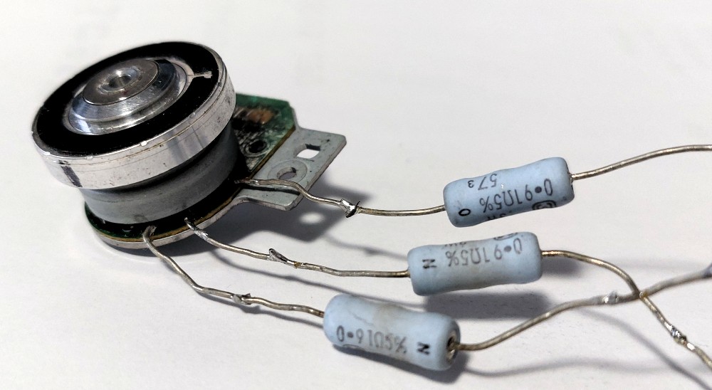 The test motor with low value resistors used to break out the connections.