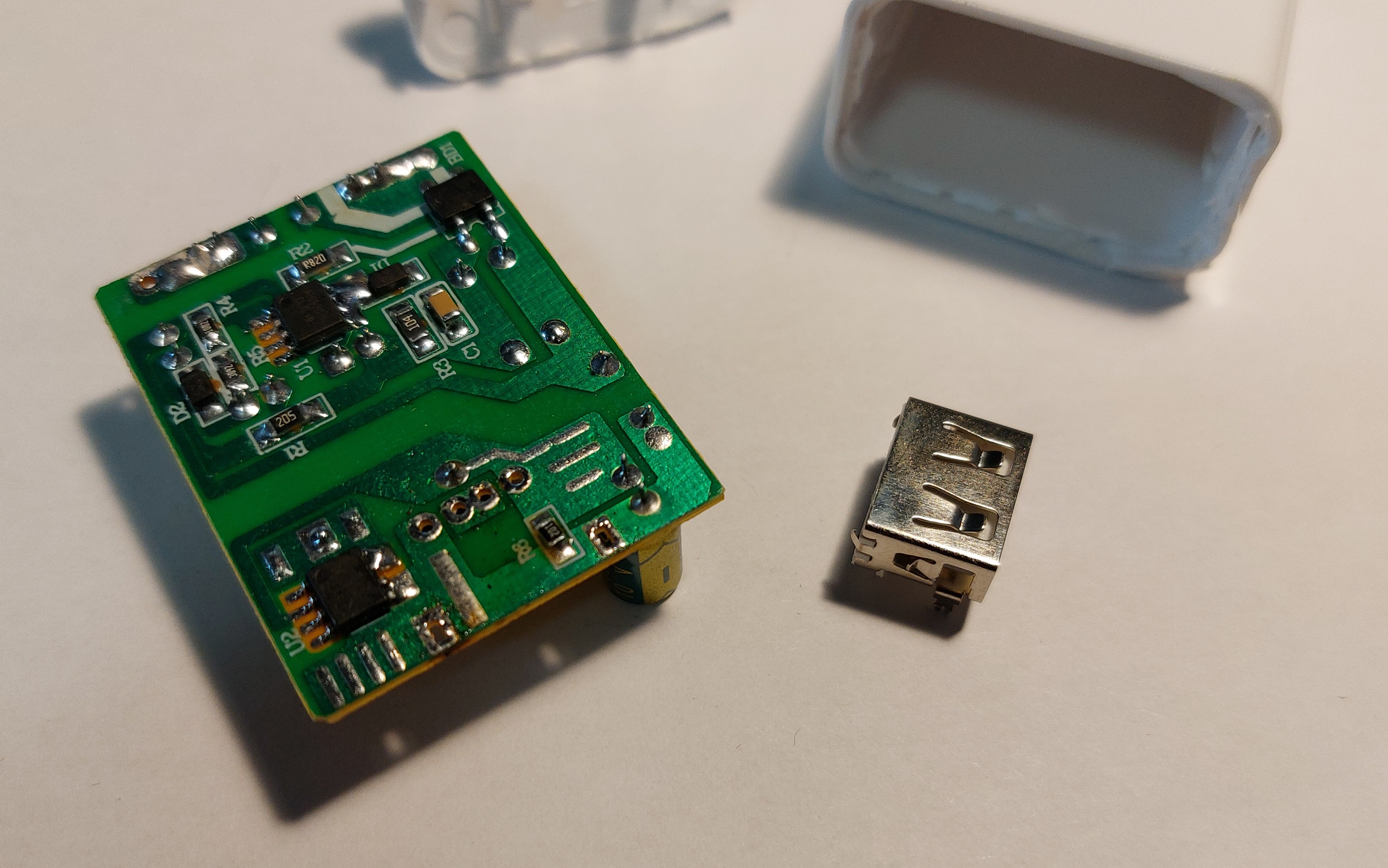 The internals of the USB charger, liberated