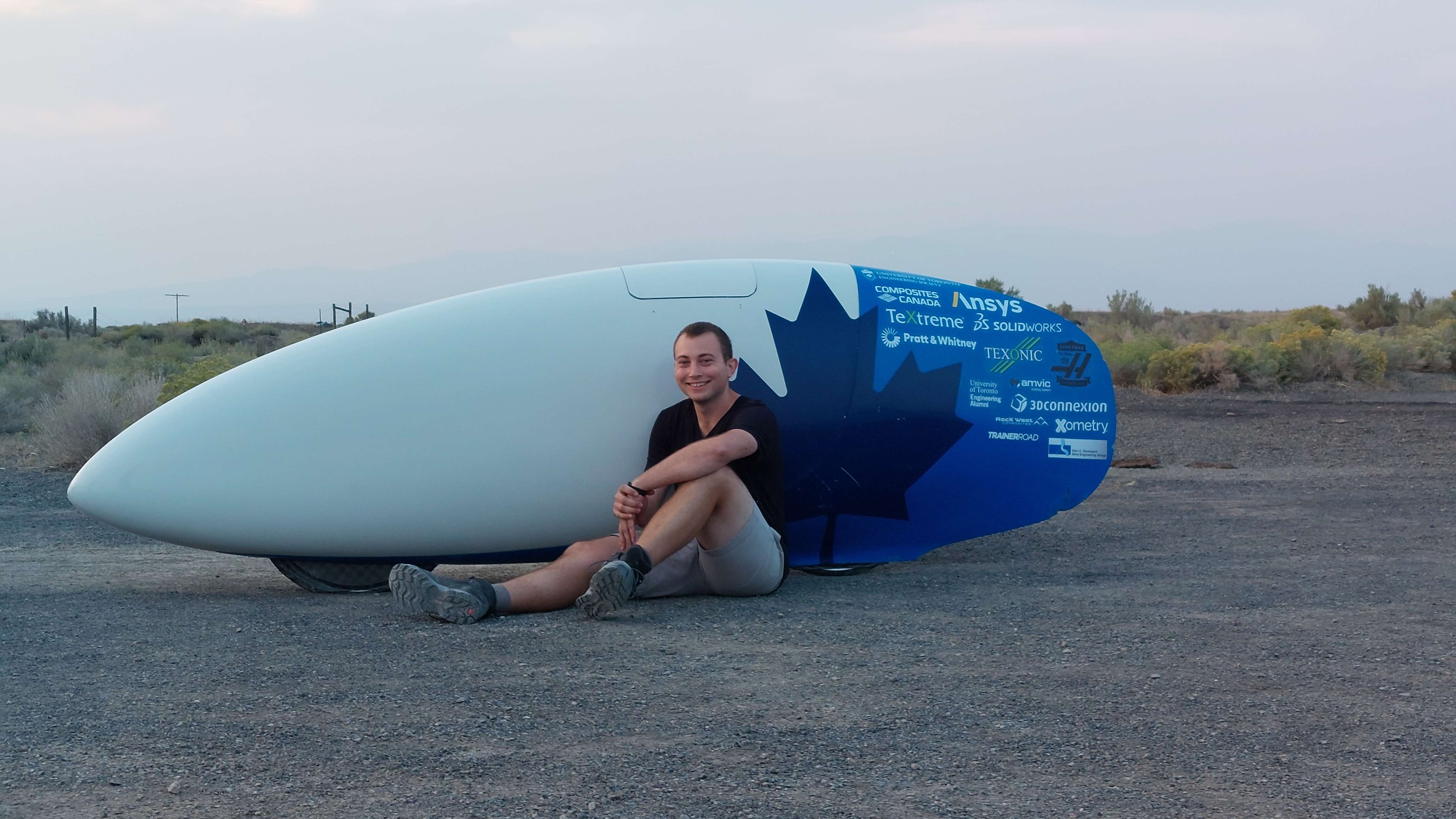 Me with TITAN in 2022, our team&rsquo;s main entry to the World Human Powered Speed Challenge in 2019 and 2022