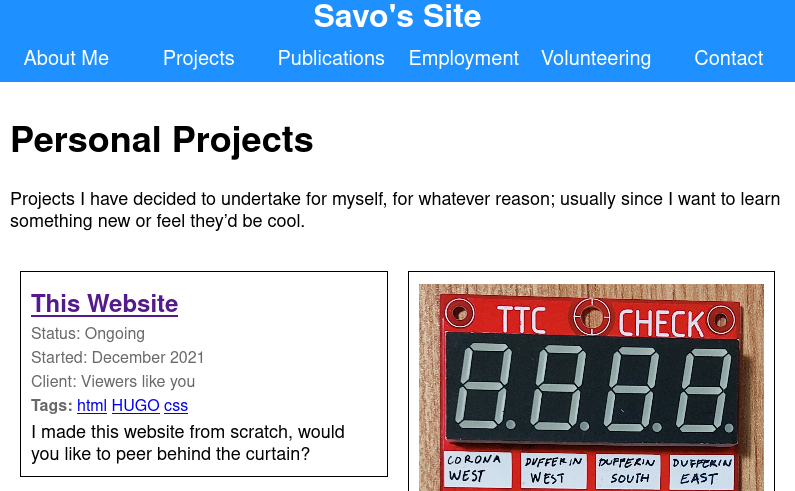 The website&rsquo;s look on desktop for the personal project page