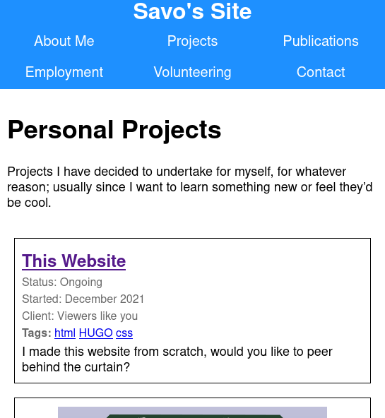 The website&rsquo;s look on mobile for the personal project page
